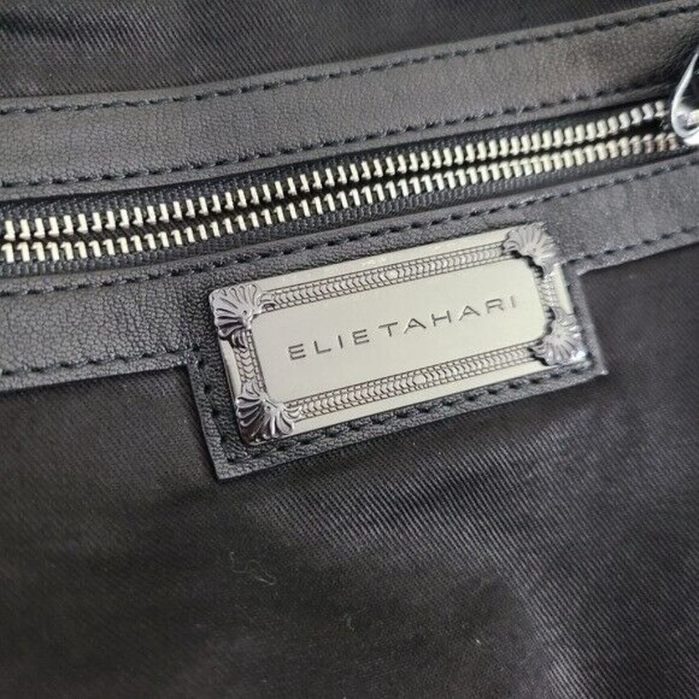 Elie Tahari Black Leather Shoulder Bag Braided Handle - Picture 3 of 11